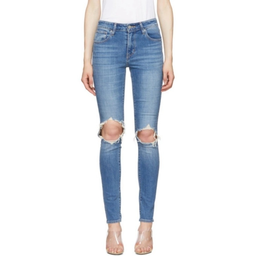 NWT Levi's 721 High Rise Skinny Jeans Ripped Knees Size 25 Rugged Indigo $88